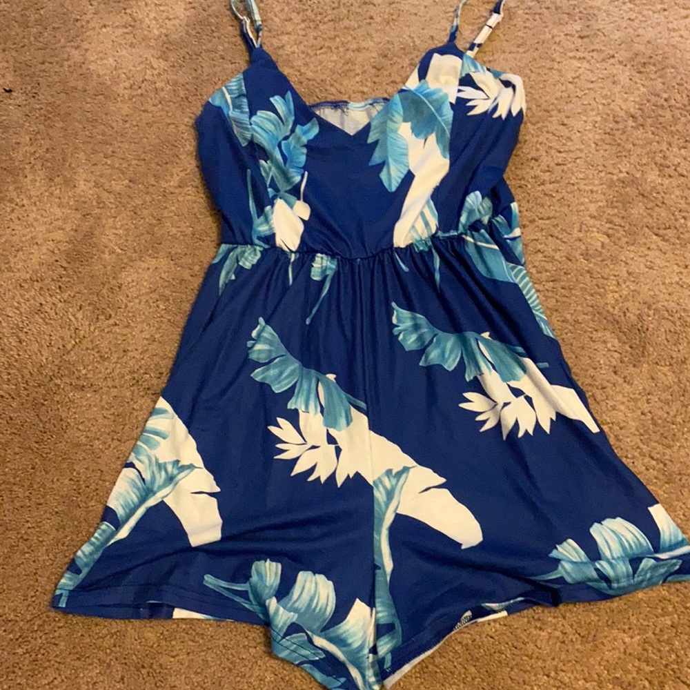 Floral blue and white romper